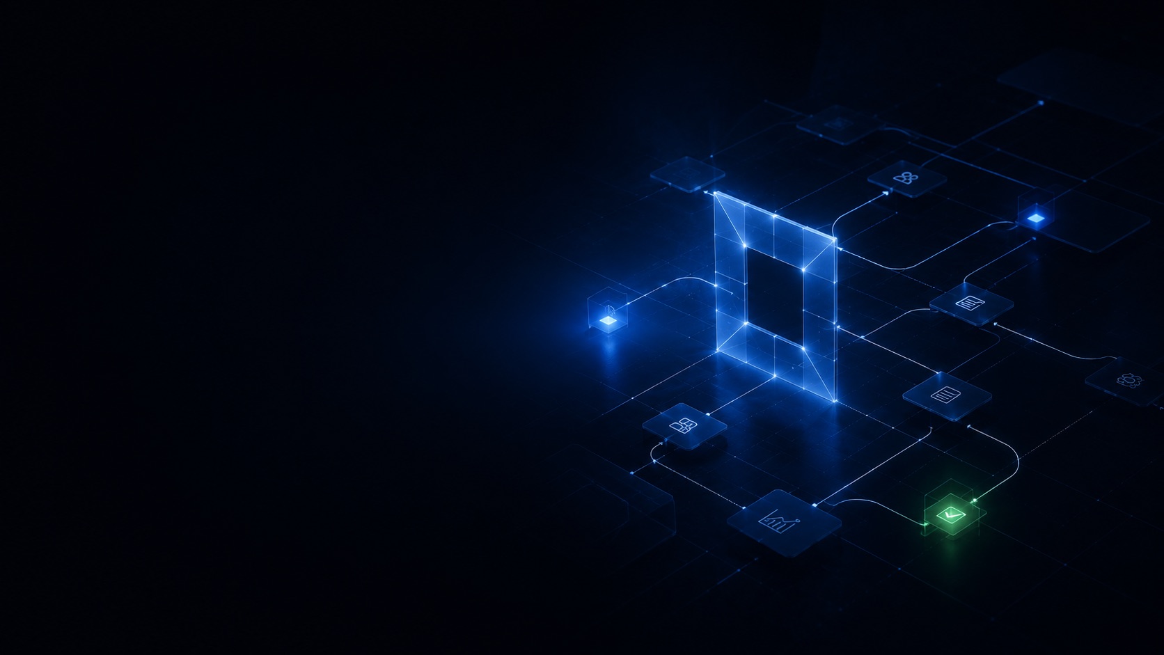 A connected workflow passing through an illuminated system
